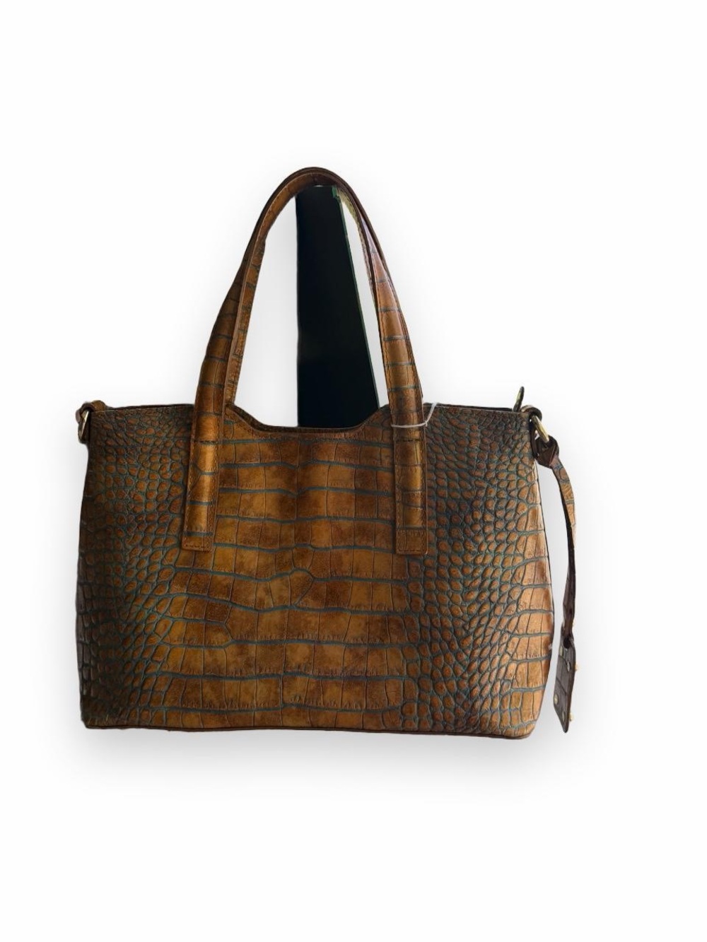 Valentina Brown Croc-Embossed Mini Tote